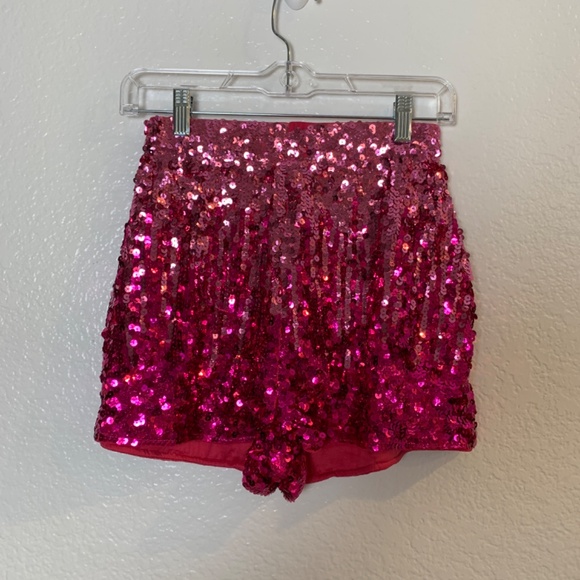 MANER Pink Sequin Shorts Women's XS NEW Sparkly Stretchy Party High Waisted - Picture 8 of 11